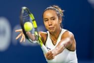 Leylah Fernandez hits a slice at Canadian Open 2024